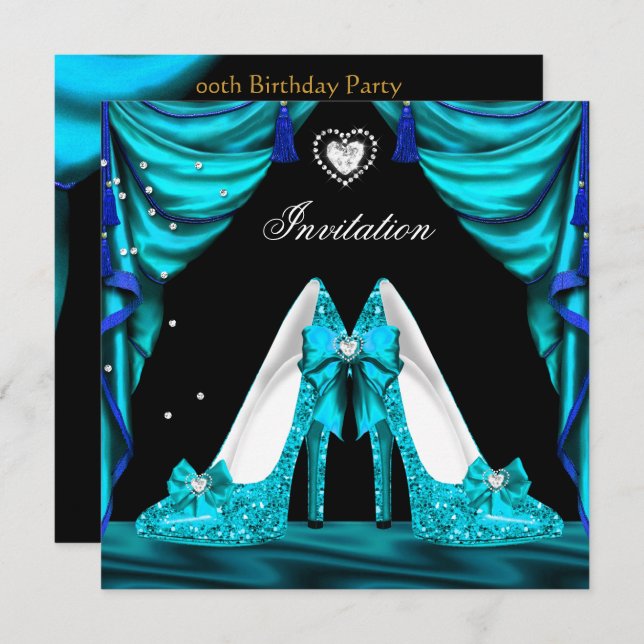 Birthday Party Teal Blue Shoes Invitation (Front/Back)