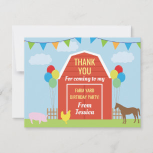 Birthday Party Thank You Invite Card Barn Farm
