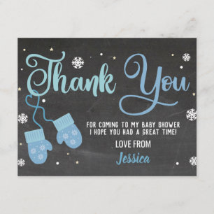 Birthday Party Thank You Mittens Blue Snowflakes Invitation