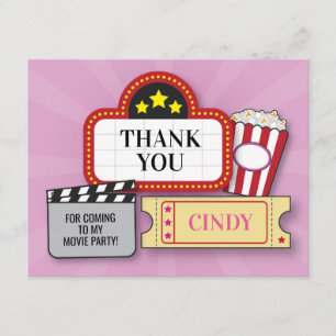 Birthday Party Thank You Movie Film Ticket Popcorn Card