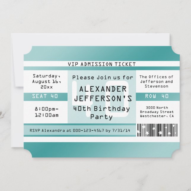 Birthday Party Ticket Shaped Invitations (Front)