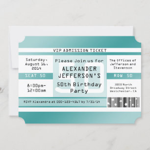Birthday Party Ticket Shaped Invitations