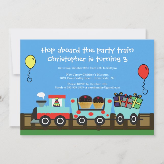 Birthday Party Train Birthday Invitation (Front)