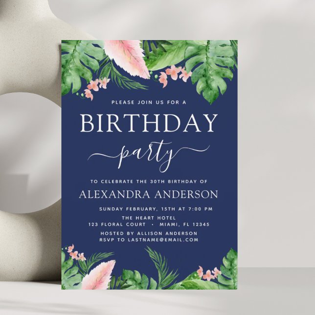 Birthday Party Tropical Palm Floral Watercolor Invitation (Creator Uploaded)