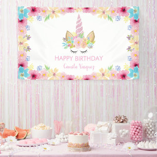 Birthday Party Unicorn Floral Magical and Colourfu Banner
