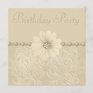 Birthday Party Vintage Flowers & Pearls Invitation