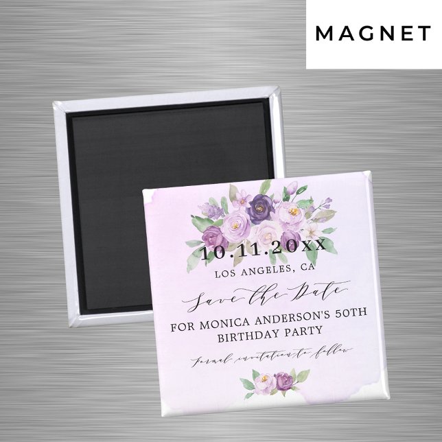 Birthday party violet flowers save the date magnet (Creator Uploaded)