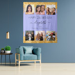 Birthday party violet gold photo best friends tapestry<br><div class="desc">A gift from friends for a woman's 21st (or any age) birthday, celebrating her life with a collage of 6 of your high quality photos of her, her friends, family, interest or pets. Personalise and add her name, age 21 and your names. A modern violet background colour. Her name is...</div>