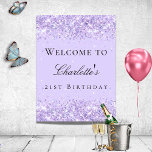 Birthday party violet lavender glitter name poster<br><div class="desc">A poster for a girly and glamourous 21st (or any age) birthday party.  Violet,  lavender coloured background,  decorated with faux glitter,  sparkles. Personalise and add a date,  name and age 21.</div>