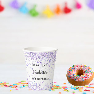 Birthday party violet white sparkles paper cups