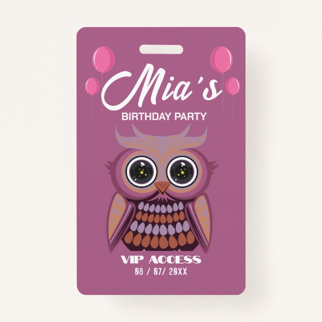 Birthday Party VIP Access Badge ID Badge (Front)