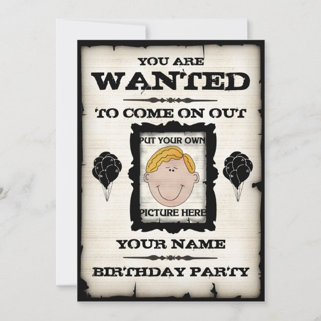 Birthday Party Wanted Invitations (Front)
