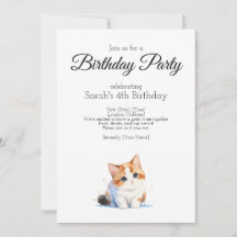 Birthday party, water colour baby calico cat