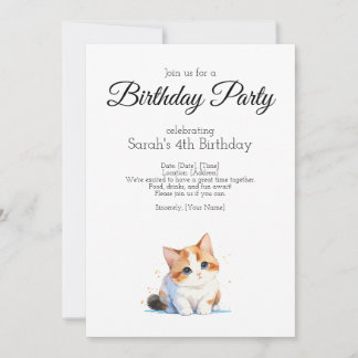 Birthday party, water colour baby calico cat invitation