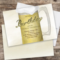 Birthday Party Watercolor Golden Frosty Beer Glass