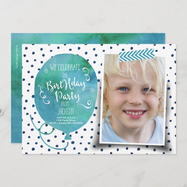 Birthday Party Watercolor | Invitations boy (Front/Back)