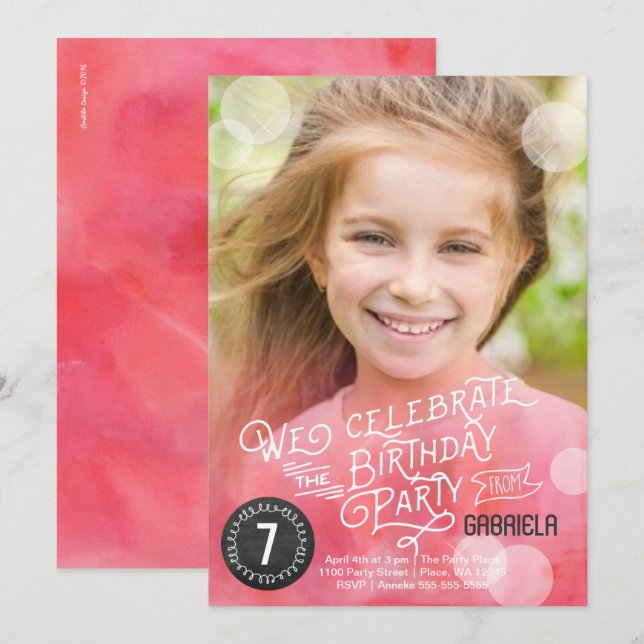 Birthday Party Watercolor | Invitations Girl | (Front/Back)