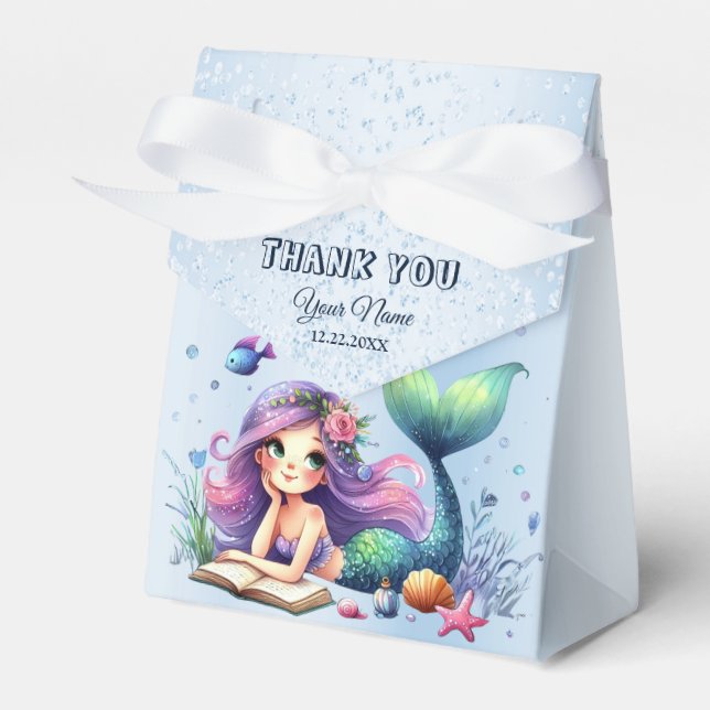 Birthday Party Watercolor Mermaid Sea Life Cute Favour Box (Front Side)