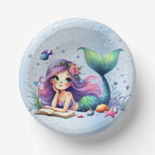 Birthday Party Watercolor Mermaid Sea Life Cute Paper Plate
