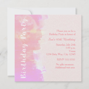 BIRTHDAY PARTY Watercolor Tropical Pink Invitation