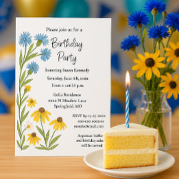 Birthday Party Watercolor Wildflowers  Invitation