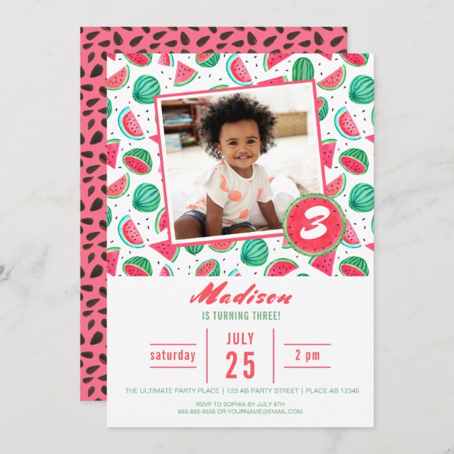 Birthday Party Watermelon Fruit | Invitations (Front/Back)