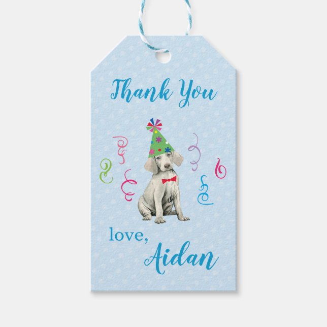 Birthday Party Weimaraner Thank You Tags (Front)
