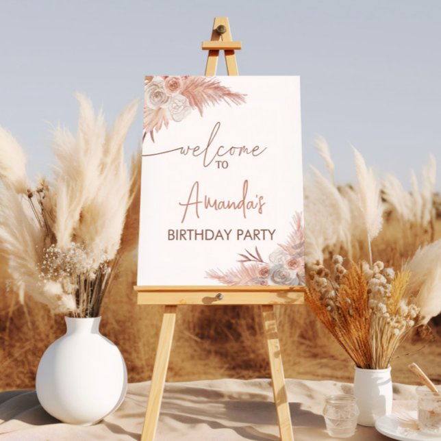 Birthday Party Welcome Sign | Boho Pampas Grass (Creator Uploaded)