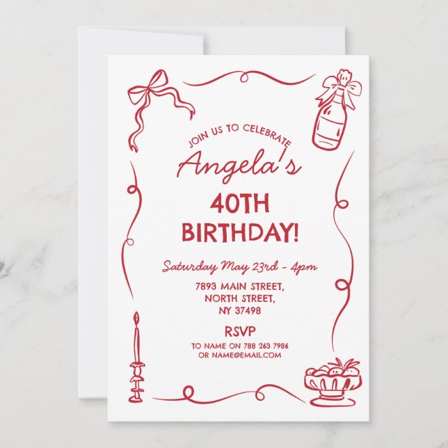 Birthday Party Whimsical Hand Drawn Invitation (Front)
