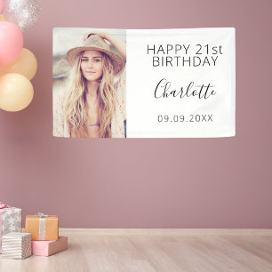 Birthday party white black photo woman banner