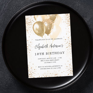 Birthday party white gold glitter balloons invitation