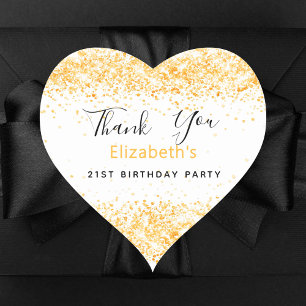 Birthday Party white gold name Thank You Heart Sticker