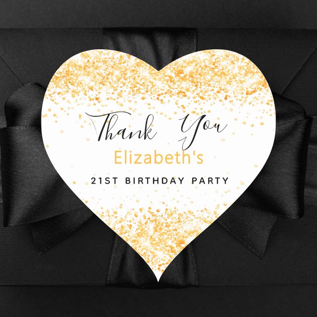Birthday Party white gold name Thank You Heart Sticker (Creator Uploaded)