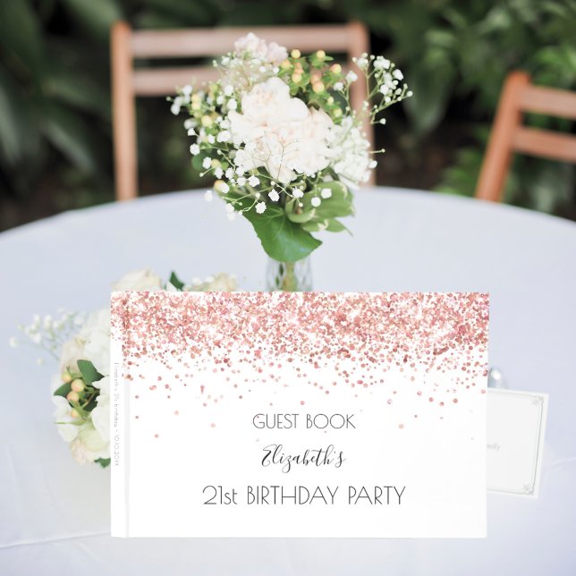 Birthday party white rose gold name guest book (Creator Uploaded)