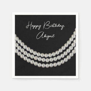 Birthday Party White String of Pearls On Black Napkin