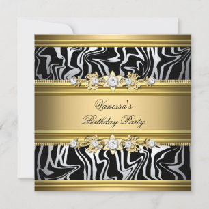Birthday Party Wild Animal Print Gold Black White Invitation