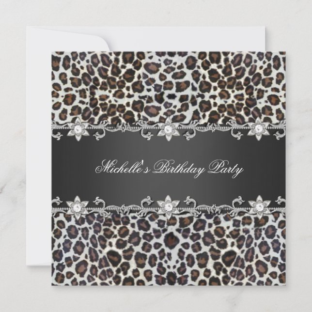 Birthday Party Wild Cheetah Silver Diamond Invitation (Front)