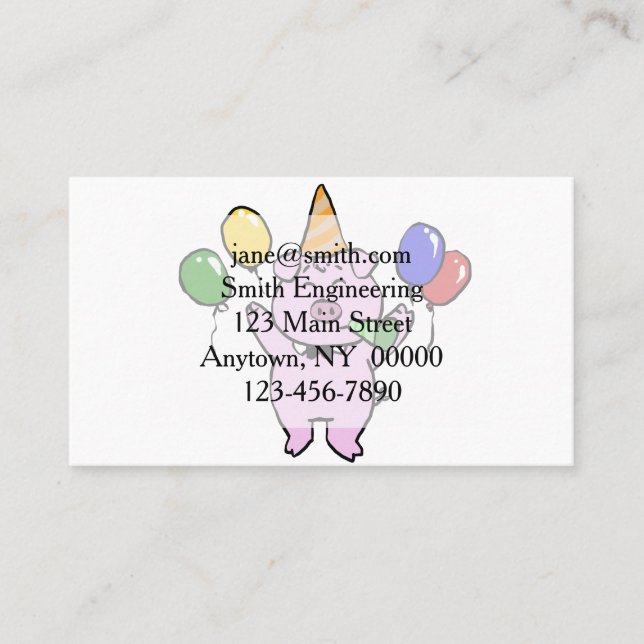 Birthday party with a cute pig|choose back colour business card (Front)