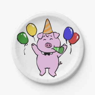 Birthday party with a cute pig choose back colour paper plate