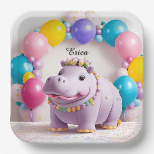 Birthday Party with Adorable Hippo Paper Plate