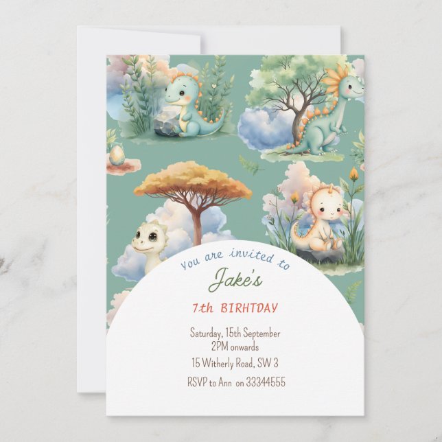 Birthday party with cute dinosaurs invitation (Front)
