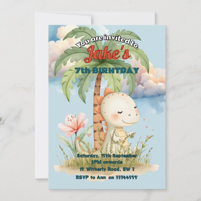 Birthday party with cute dinosaurs invitation (Front)