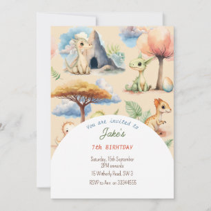 Birthday party with cute dinosaurs invitation