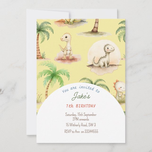 Birthday party with cute dinosaurs invitation (Front)