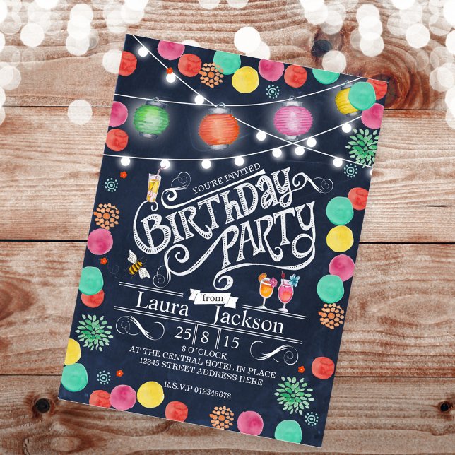 Birthday Party with Festive Summer Lights Invitation (Creator Uploaded)