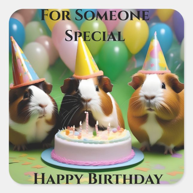 Birthday Party With Party Guinea Pigs, Birthday Square Sticker (Front)