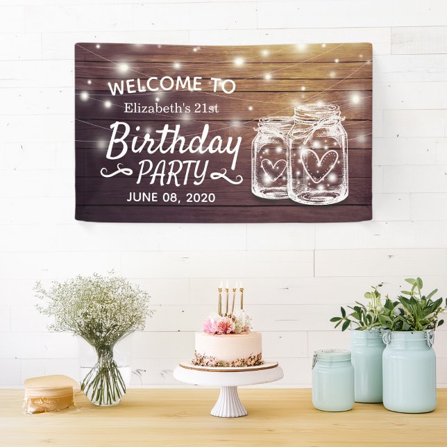 Birthday Party Wood Mason Jar String Light Welcome Banner (Creator Uploaded)