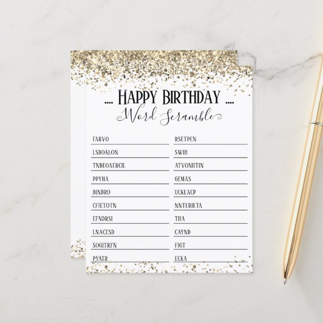 Birthday Party Word Scramble Game (Front/Back In Situ)