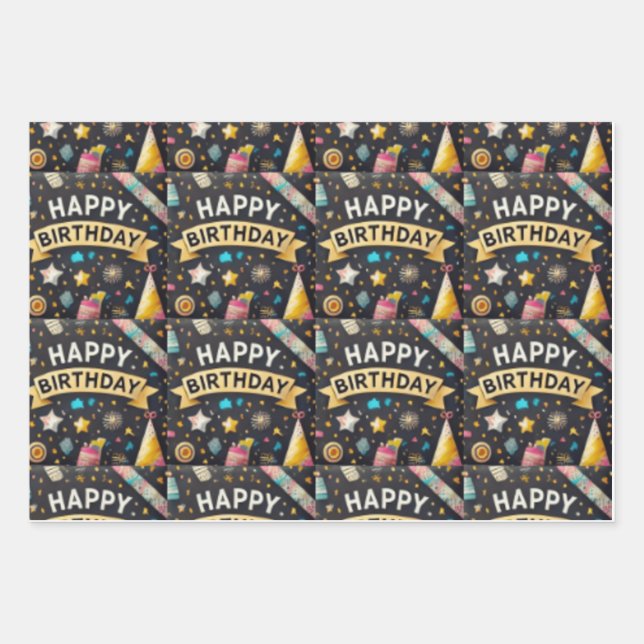 birthday party Wrapping Paper Flat Sheet Set of 3 (Front 3)