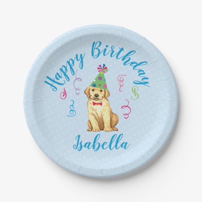Birthday Party Yellow Lab Paper Plate (Front)